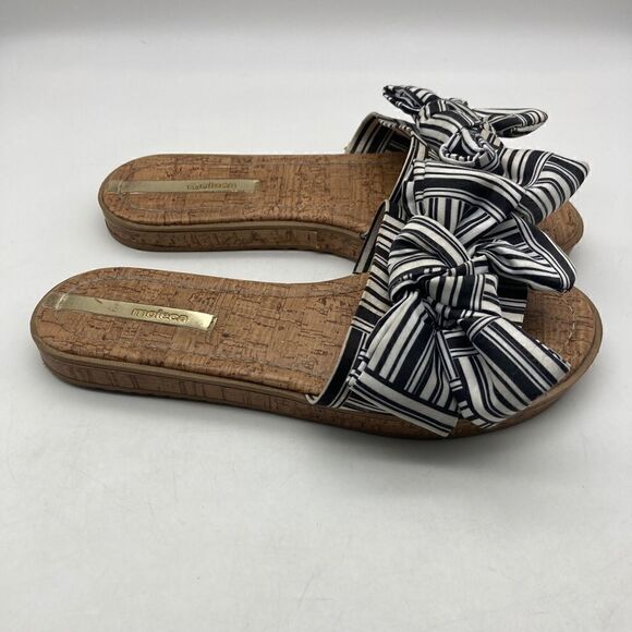 Moleca Black/White Striped Bow Cork Platform Sandals Size 6/37 Made in Brazil - Picture 6 of 11